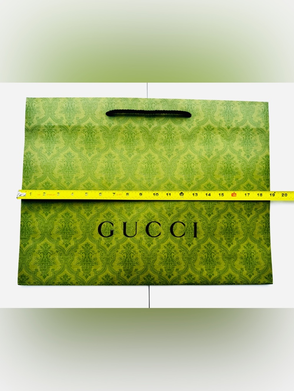 Gucci Authentic Paper Shopping Gift Bag Tote Green Damask Print Embossed 19x14 - Picture 9 of 11